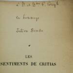 Benda Julien Les sentiments de Critias Emile Paul. 1917 + dédicace