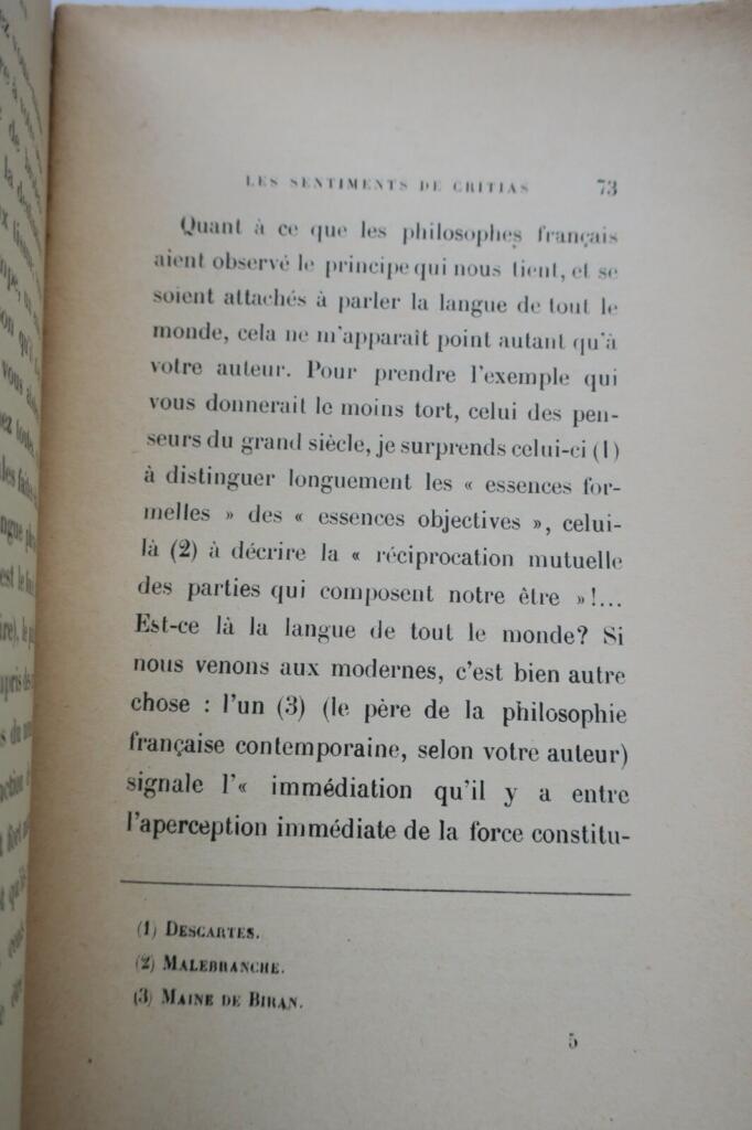 Benda Julien Les sentiments de Critias Emile Paul. 1917 + dédicace