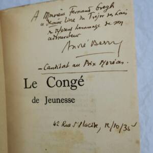 Berry André le congé de jeunesse avec l'épilogue du trésor des lais + dédicace