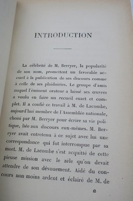 Berryer, M. Werke Von Berryer – Plädoyers DISCOURS PARLEMENTAIRES