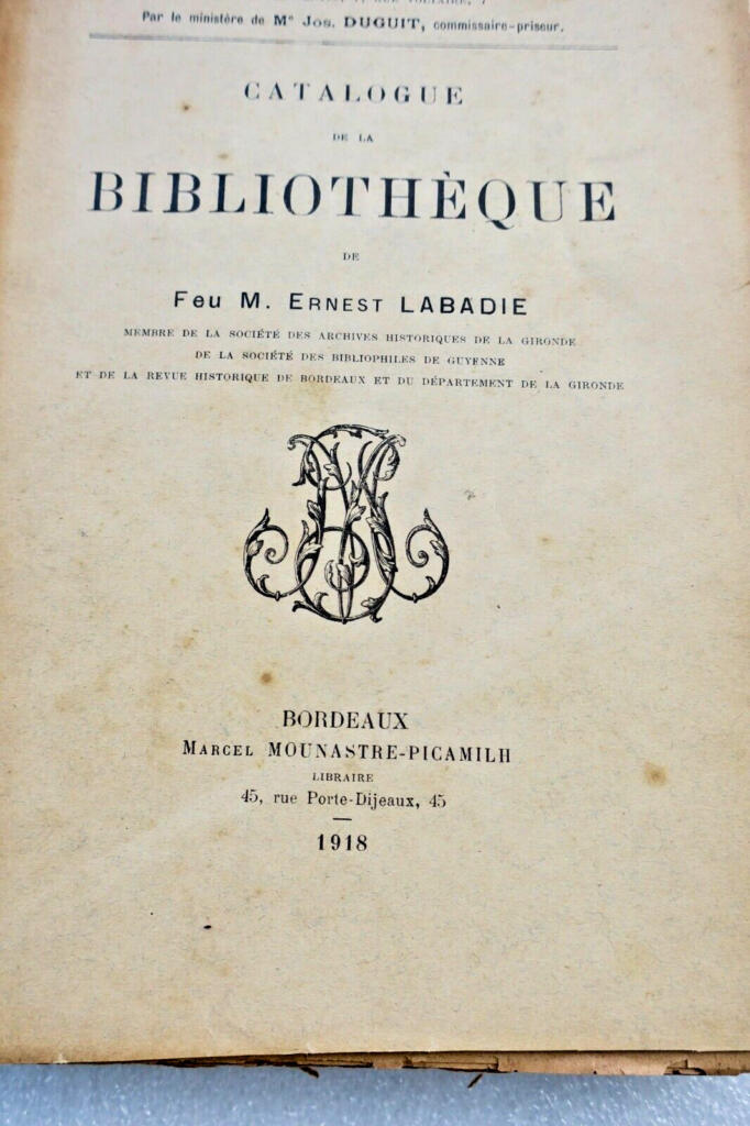 Seltenes Bibliothekskatalog von 1918 zu Bordeaux mit Gascony- und Baskenland-Erbe