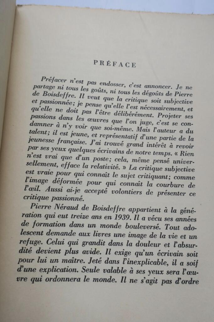 Boisdeffre Métamorphose de la littérature de Barrès à Malraux + dédicace