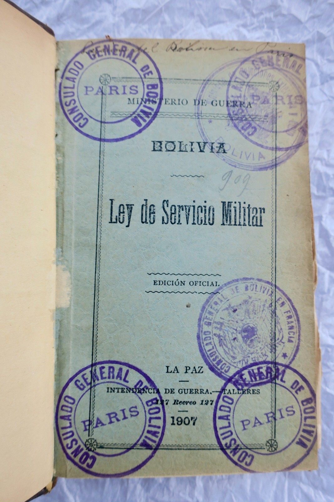 移民のための軍務法とガイド<span class="lla-card-orig-wrap"><span class="lla-card-orig">❦ Bolivia ley de servicio militar 1907 Viajero inmigrante en Bolivia</span></span> - La Librairie Antique