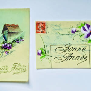 Bonne année Heureuse année 2 cartes peintes à la main translucides