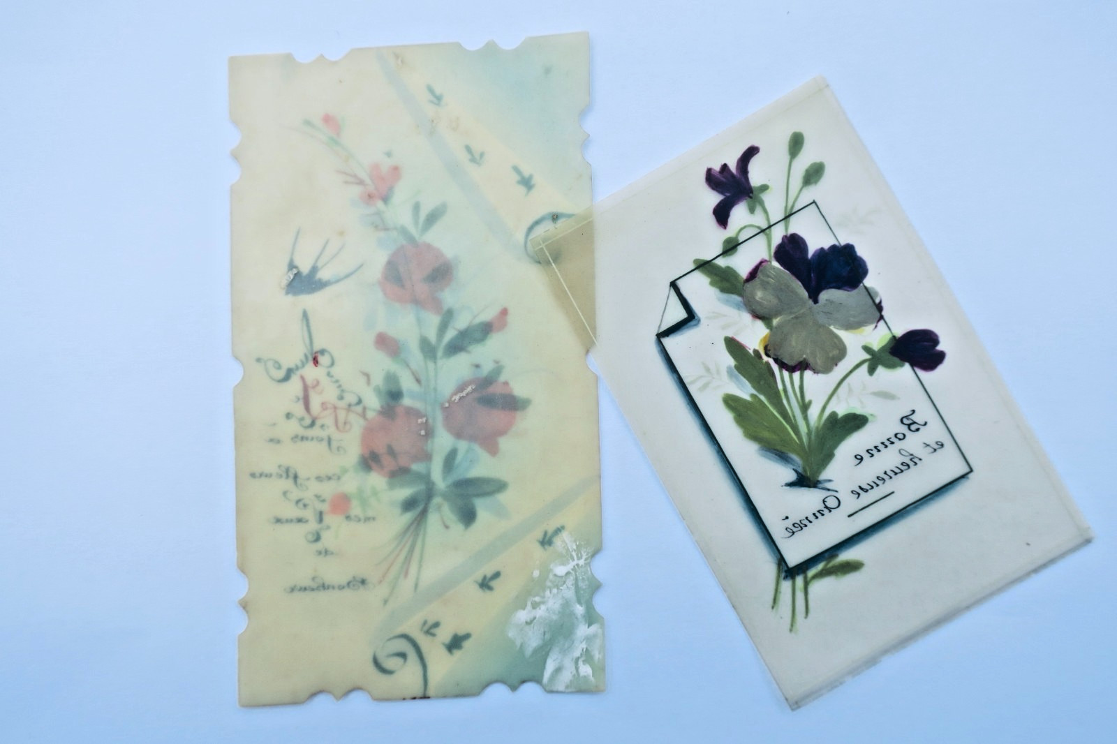Bonne année meilleurs Voeux 2 cartes translucides motifs peints - La Librairie Antique