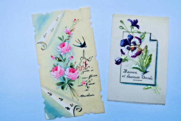 Bonne année meilleurs Voeux 2 cartes translucides motifs peints