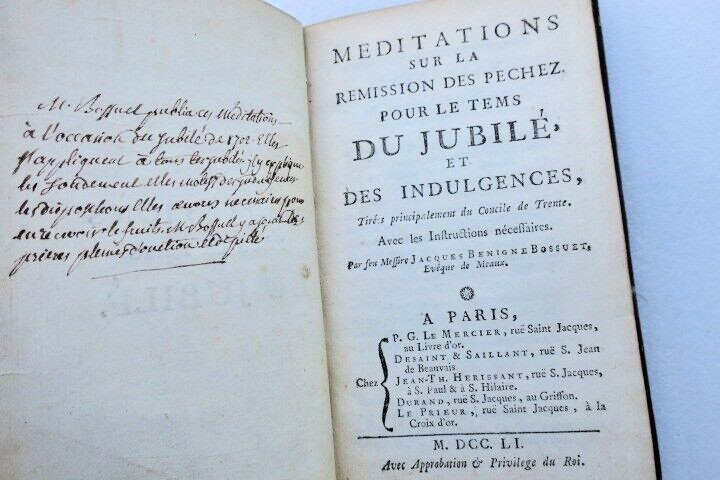 BOSSUET Méditations sur la rémission des pechez 1751