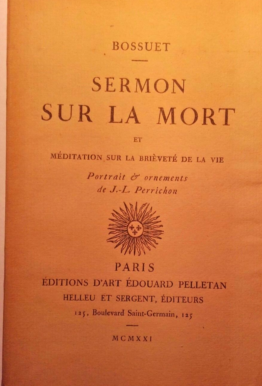 BOSSUET Sermons sur la mort et méditaions 1921 - La Librairie Antique