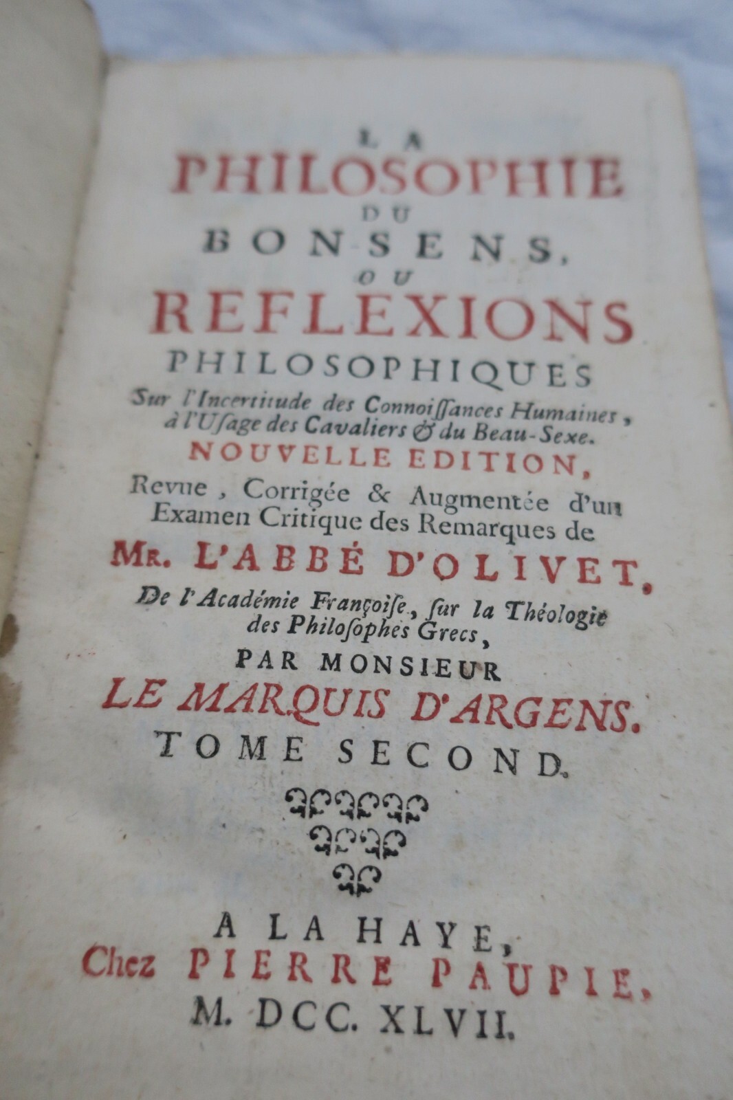 Treatise on Common Sense Philosophy<span class="lla-card-orig-wrap"><span class="lla-card-orig">❦ BOYER D’ARGENS Jean-Baptiste Marquis de La philosophie du bon sens 1747</span></span> - La Librairie Antique