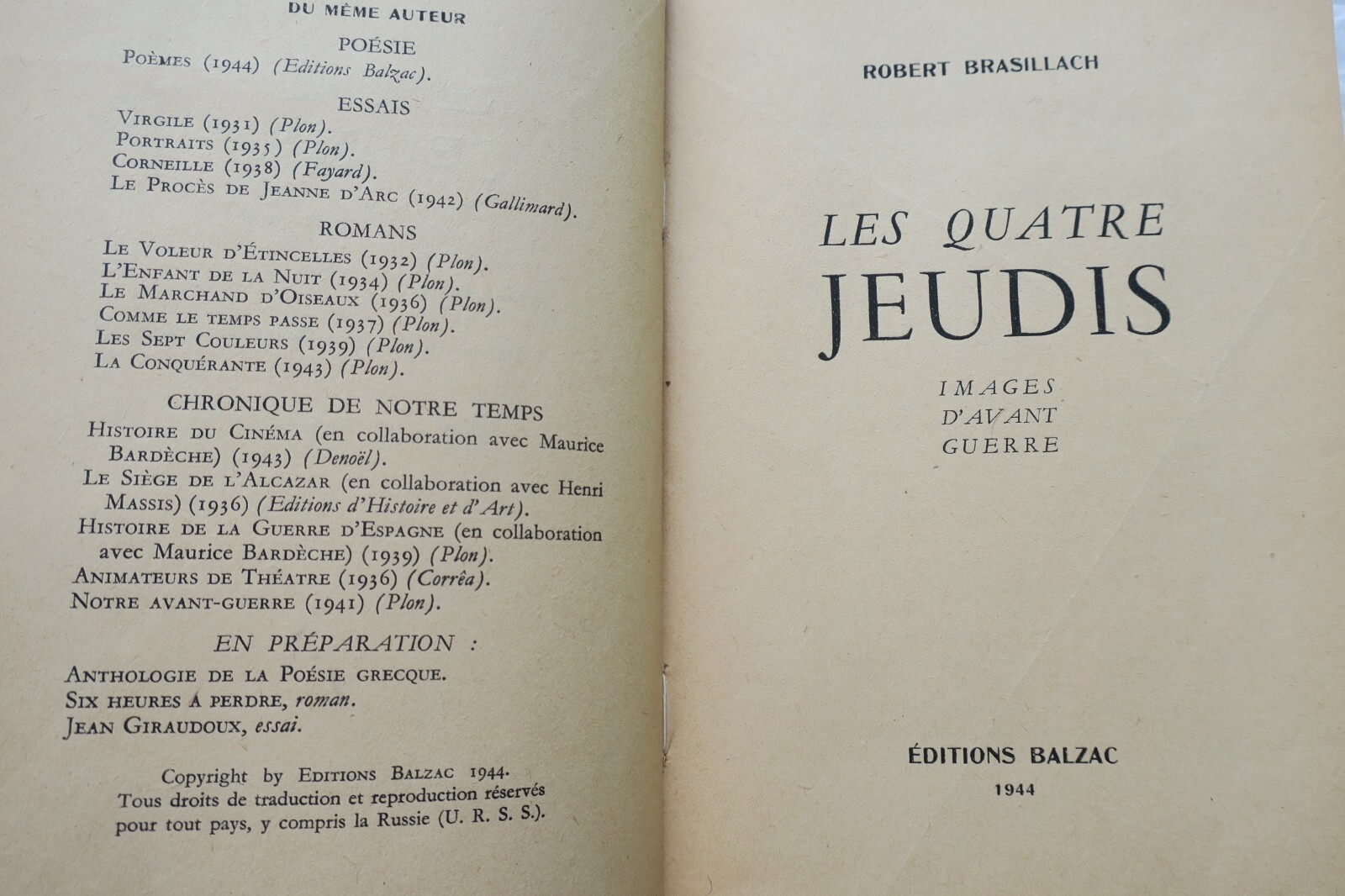 Brasillach Les Quatre Jeudis Images d'avant Guerre EO + envoi – Image 4