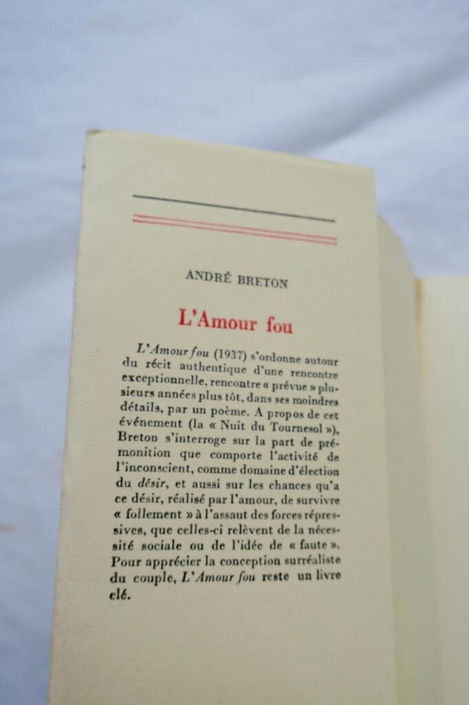 BRETON (André). L&rsquo;Amour fou. Gallimard