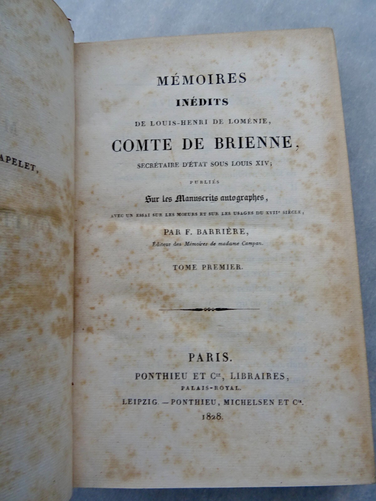 Brienne (Count of). Unpublished Memoirs of Louis-Henri de Loménie 1828 – Image 2