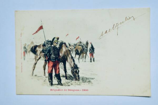 Brigadier de dragons 1900 Malespine del. Bergeret Nancy