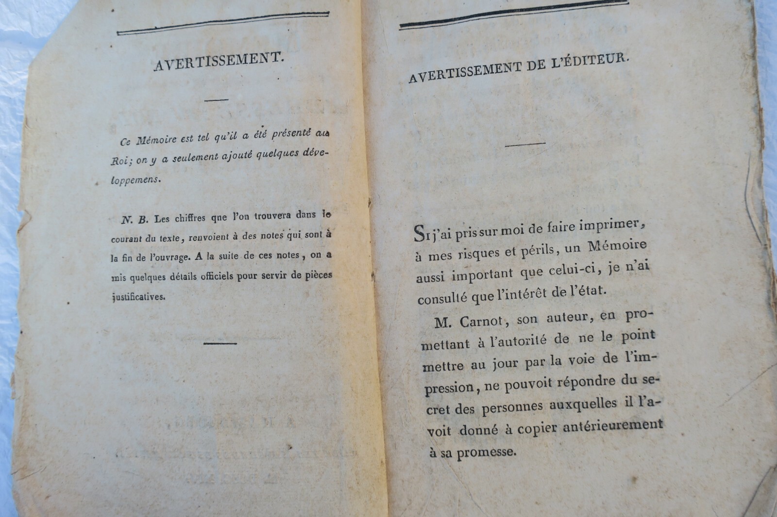 Memorandum an den König, Juli 1814<span class="lla-card-orig-wrap"><span class="lla-card-orig">❦ Carnot Mémoire adressé au roi, en juillet 1814</span></span> - La Librairie Antique