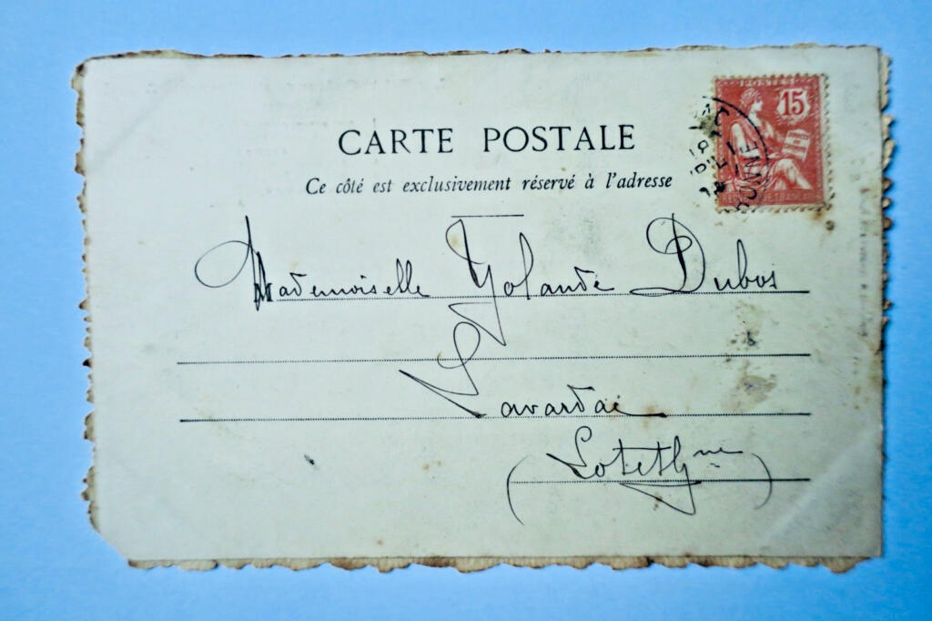 Hand-drawn Belle Époque postcard with poem