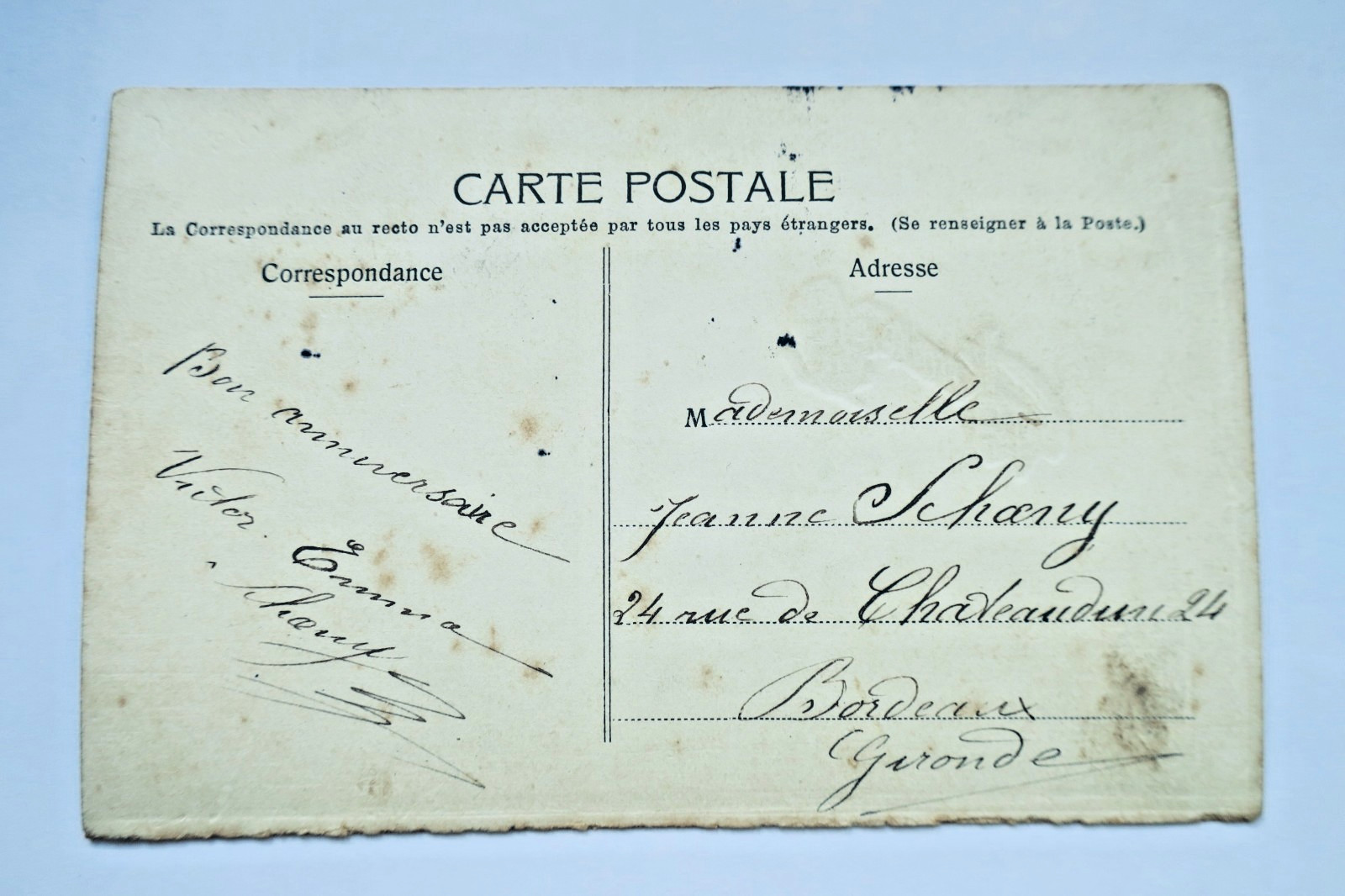 Carte postale en bois peint 1908 - La Librairie Antique