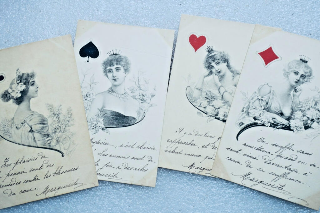 Cartes à jouer Dames de pique, de coeur de carreau & de trèfle cartes signées