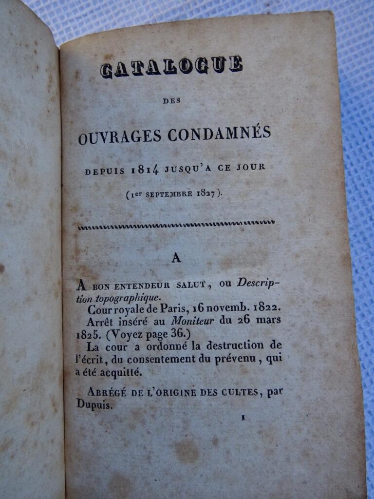 Banned Books Catalog: French Censorship 1814-1827