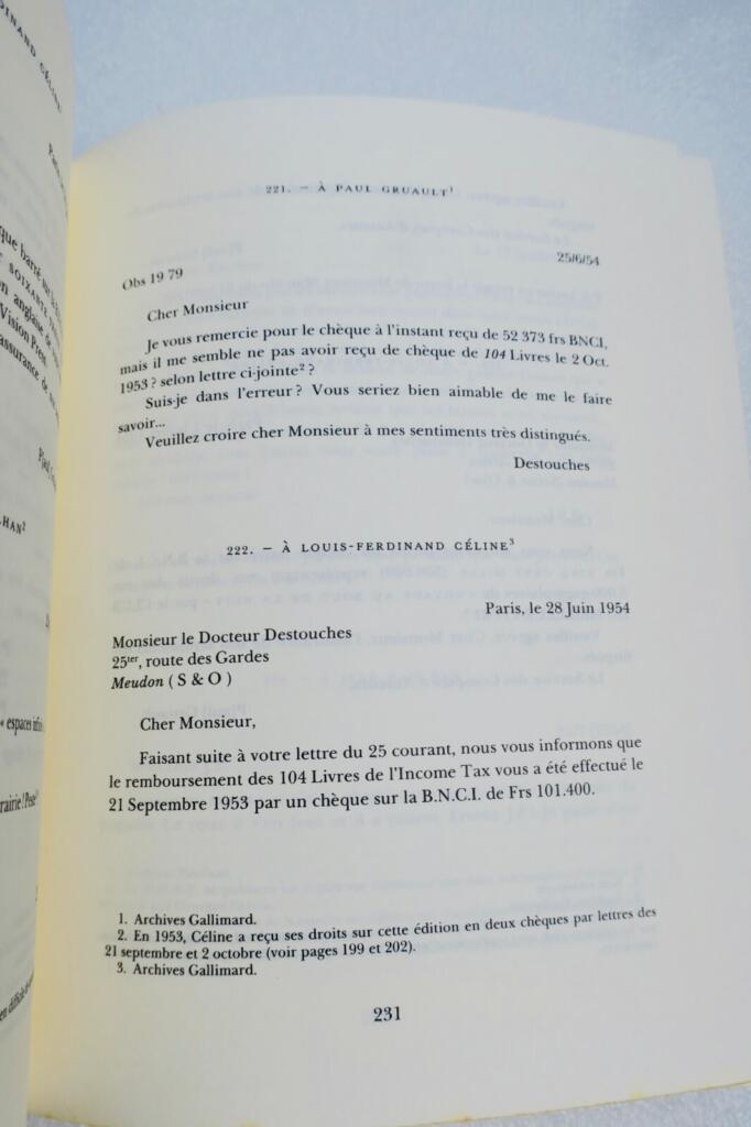 CELINE, LOUIS-FERDINAND LETTRES A LA N.R.F.: 1931-1961) GALLIMARD