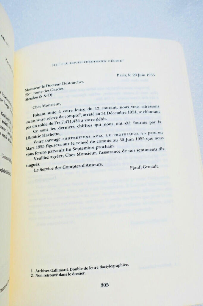 CELINE, LOUIS-FERDINAND LETTRES A LA N.R.F.: 1931-1961) GALLIMARD