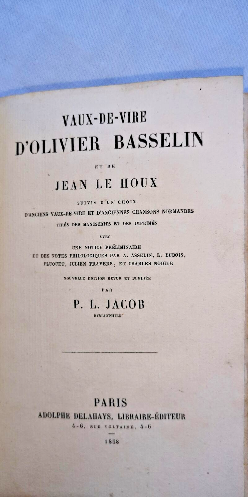 诺曼民歌集<span class="lla-card-orig-wrap"><span class="lla-card-orig">❦ CHANSONS Vaux-de-Vire d’Olivier BASSELIN et de Jean LE HOUX 1863</span></span> - La Librairie Antique