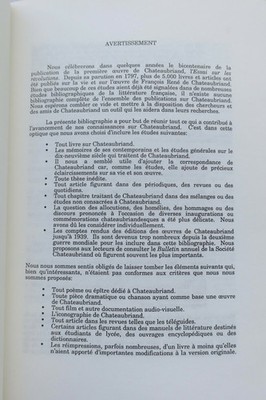 Kritische Bibliografie über Chateaubriand 1801-1986