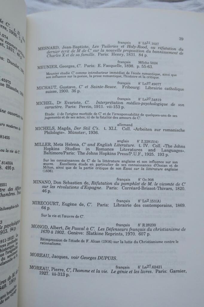 chateaubriand Dubé Bibliographie de la critique sur Chateaubriand