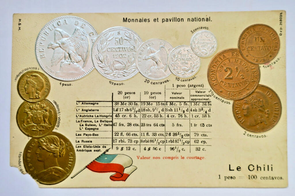 チリのコインと国旗、1909年