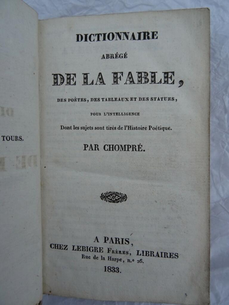Chompré Dictionnaire Abrégé de la fable 1833