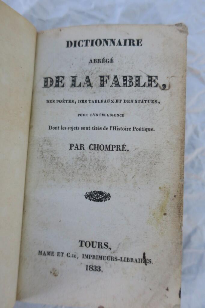 CHOMPRE Dictionnaire abrégé de la fable, des poètes, des tableaux et .. 1833