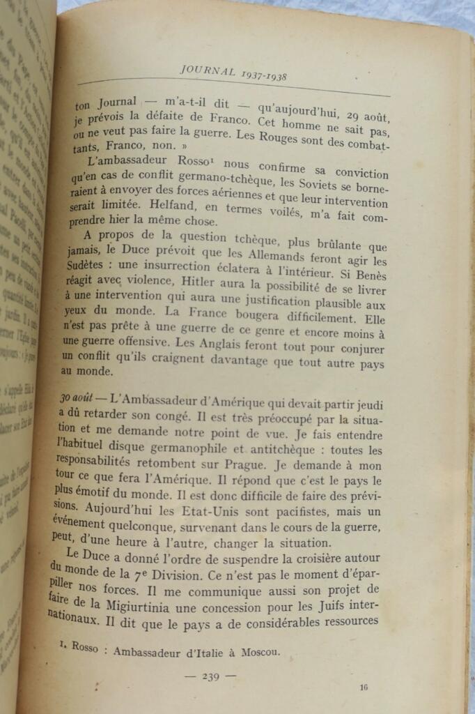 CIANO (COMTE) JOURNAL 1937-38