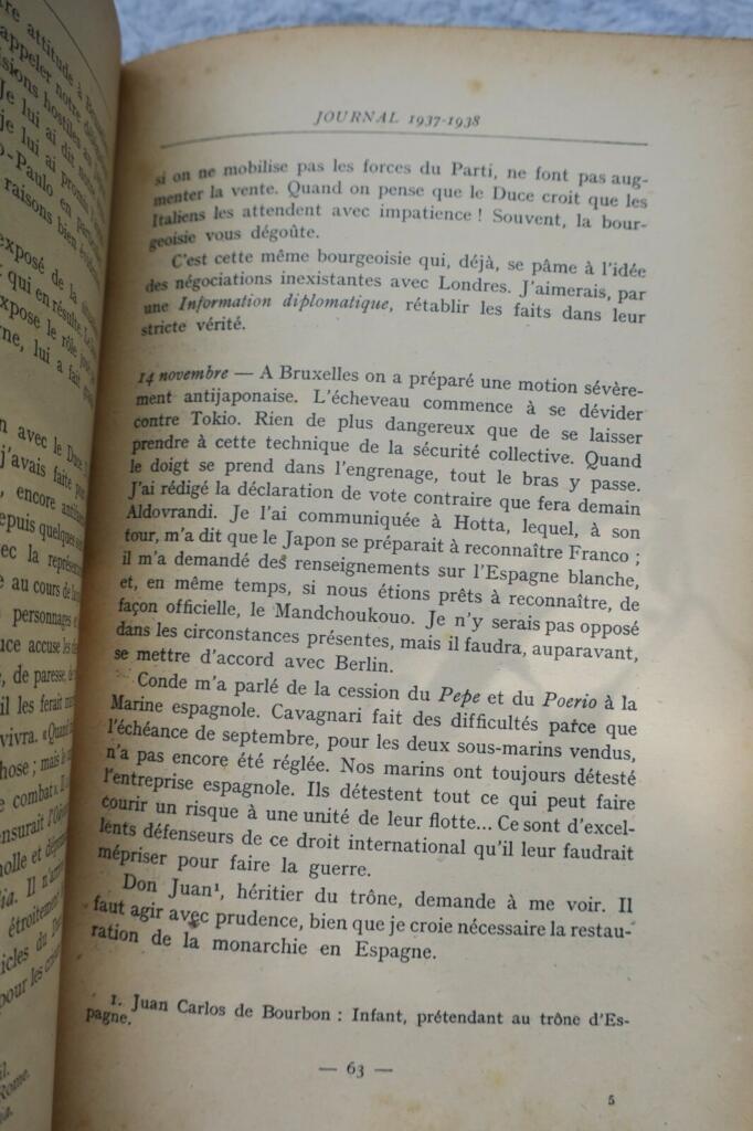 CIANO (COMTE) JOURNAL 1937-38
