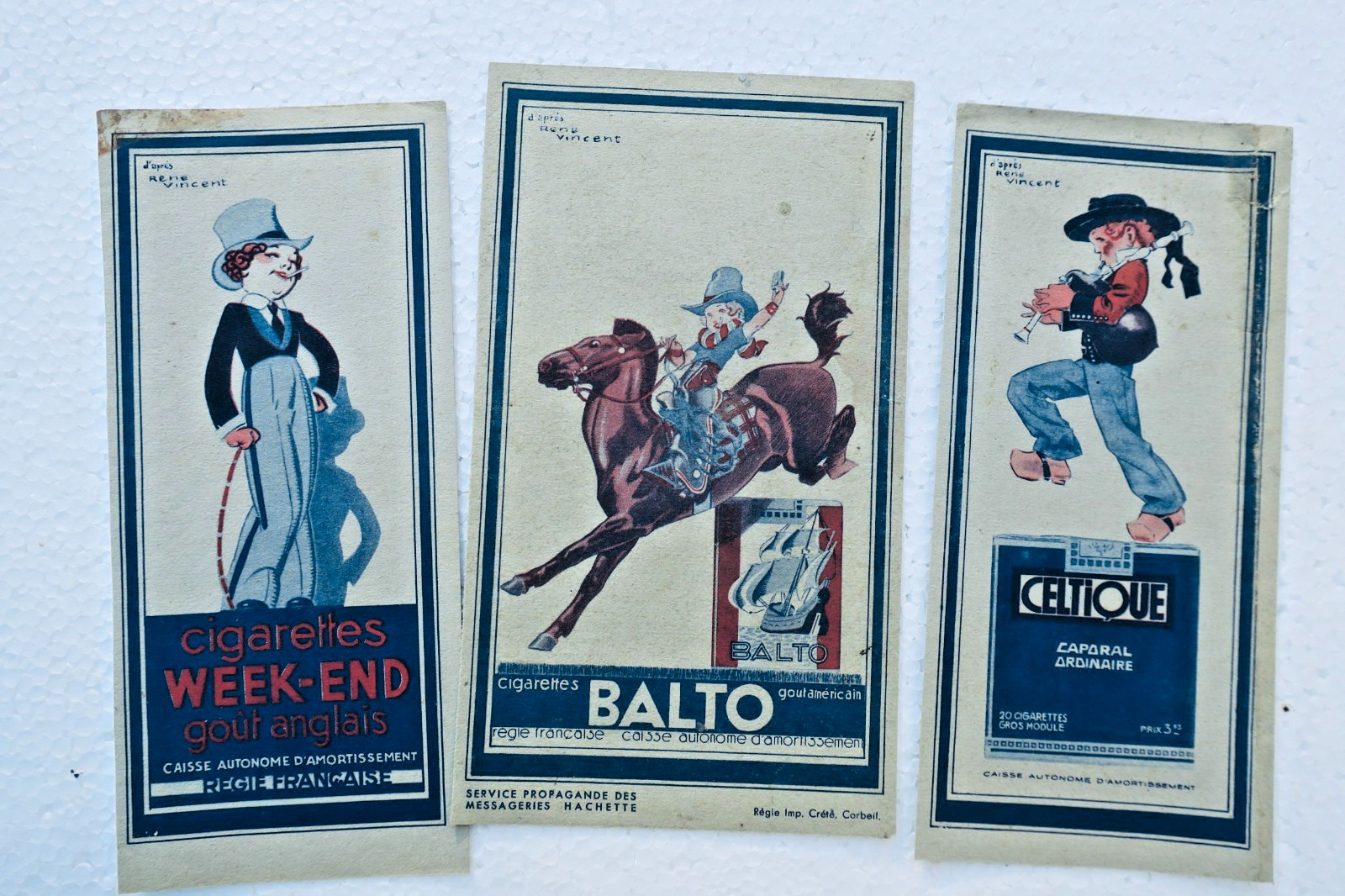 cigarettes 3 buvards/réclame illustré par René Vincent – Image 3