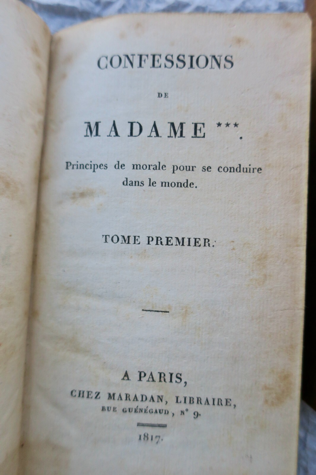 CONFESSIONS DE MADAME ***principes de morale pour se conduire dans le monde 1817 – Image 5