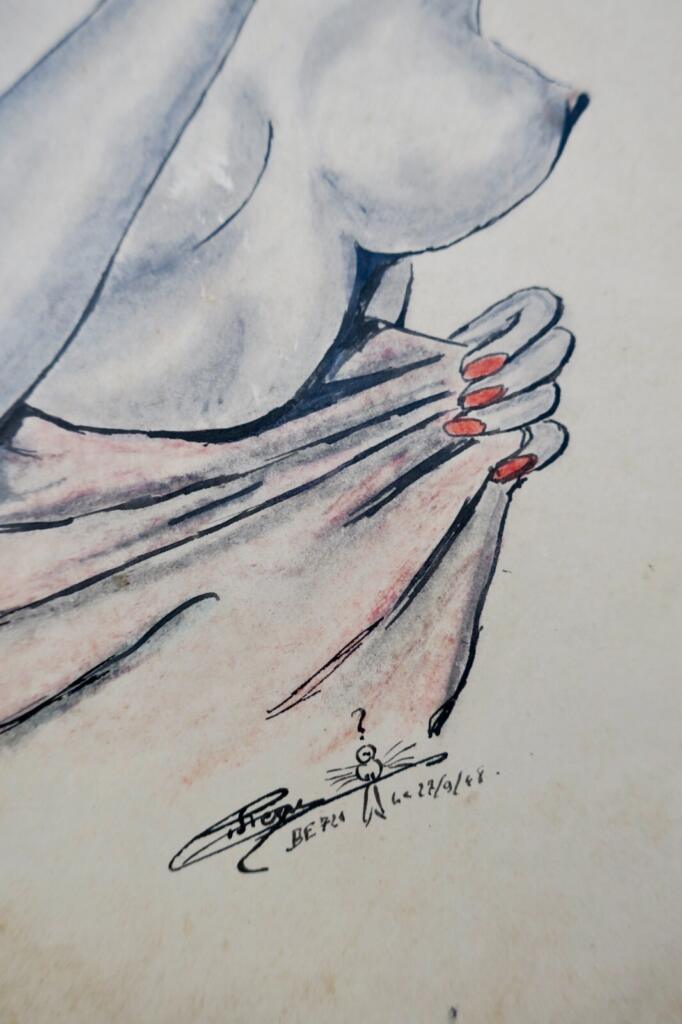 Curiosa original hand-drawn pin-up illustrations, dated and signed, 1948