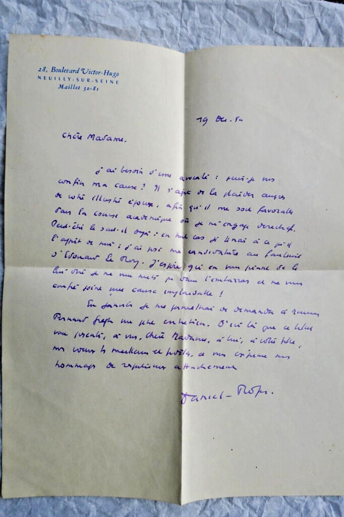 Daniel ROPS 2 belles lettres manuscrites autographes