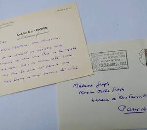 Daniel Rops autographed handwritten letter to poet F. Gregh