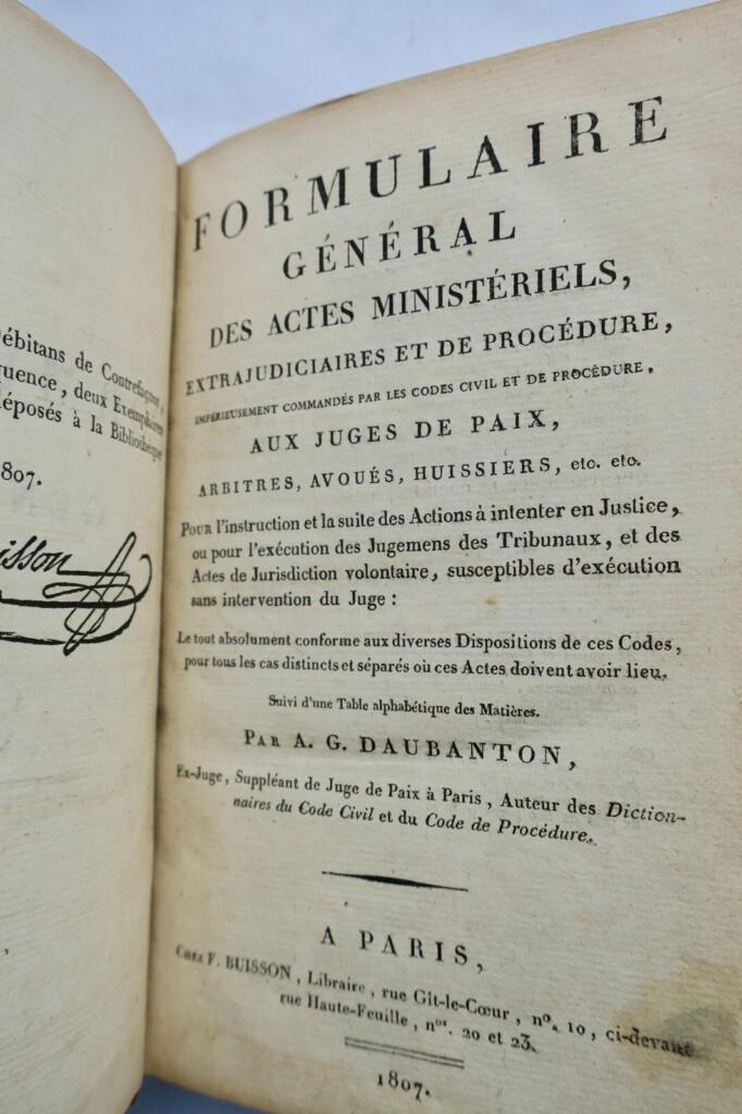 DAUBANTON Formulaire général des actes ministériels DAUBANTON 1807