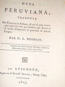 Deodati, G L Lettere D'Una Peruviana tradotte Dal Francese in Italiano 1807