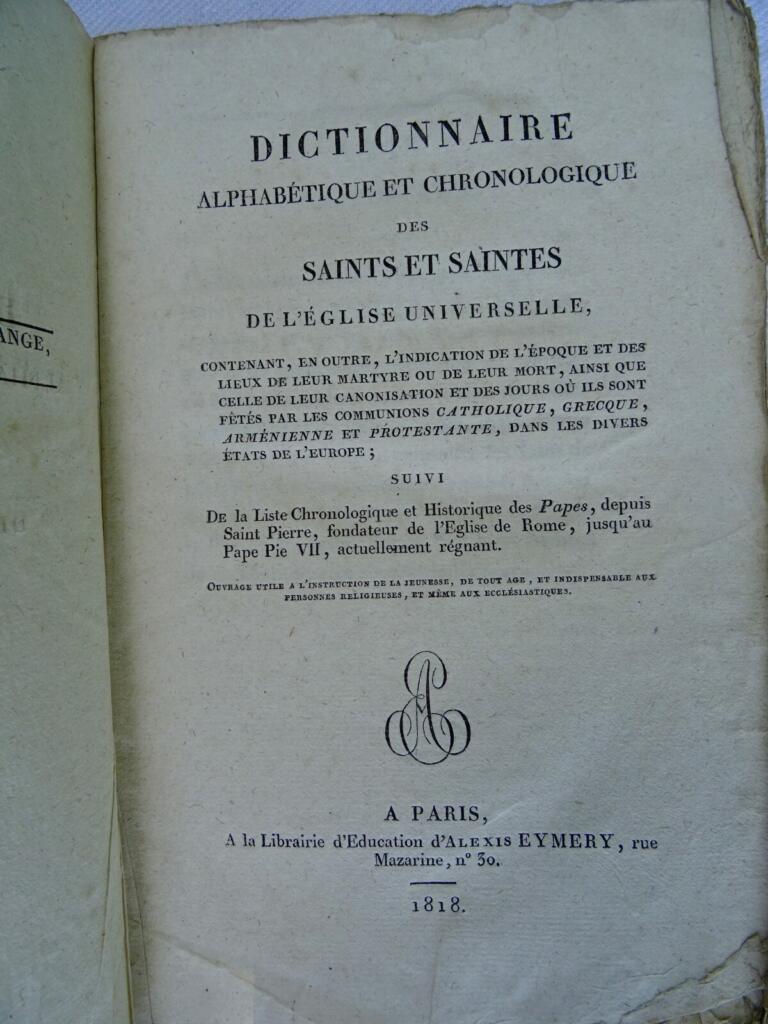 Alphabetical and Chronological Dictionary of Saints
