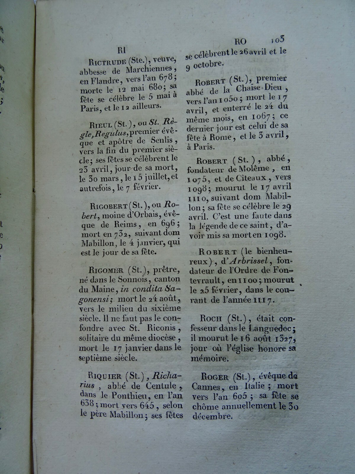 Dictionnaire alphabétique et chronologique des saints et saintes 1818 - La Librairie Antique