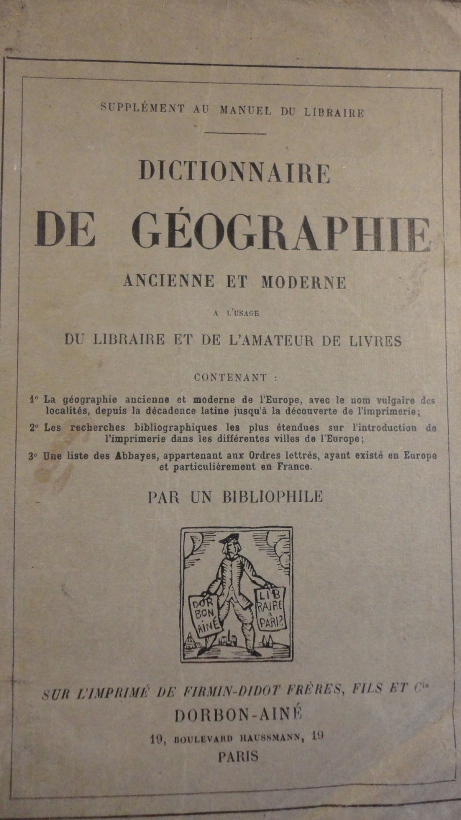 Dizionario di Geografia Vintage E Moderne. A Uso Del Libraio