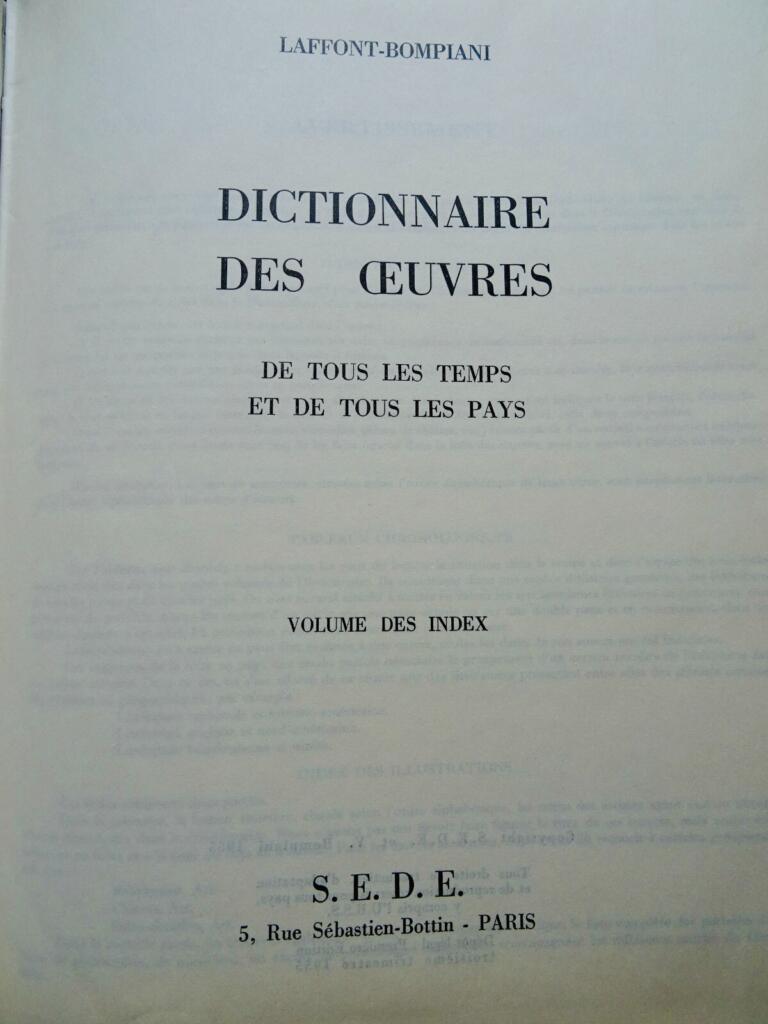 DICTIONNAIRE DES OEUVRES DE TOUS LES TEMPS ET DE TOUS LES PAYS