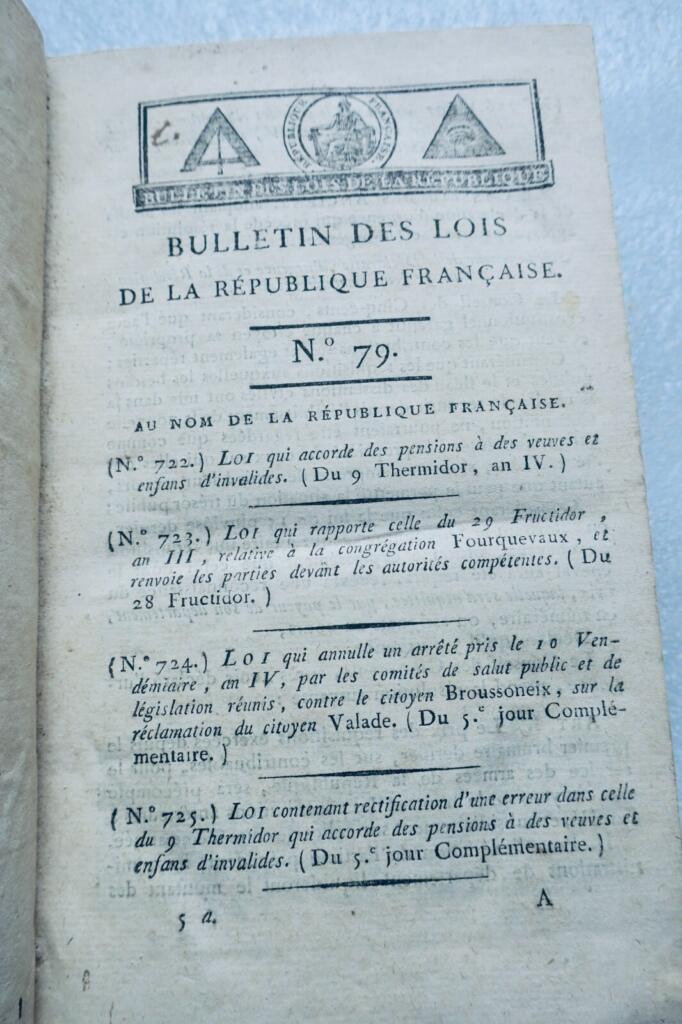 directoire Bulletin des lois de la République Française 第IV年