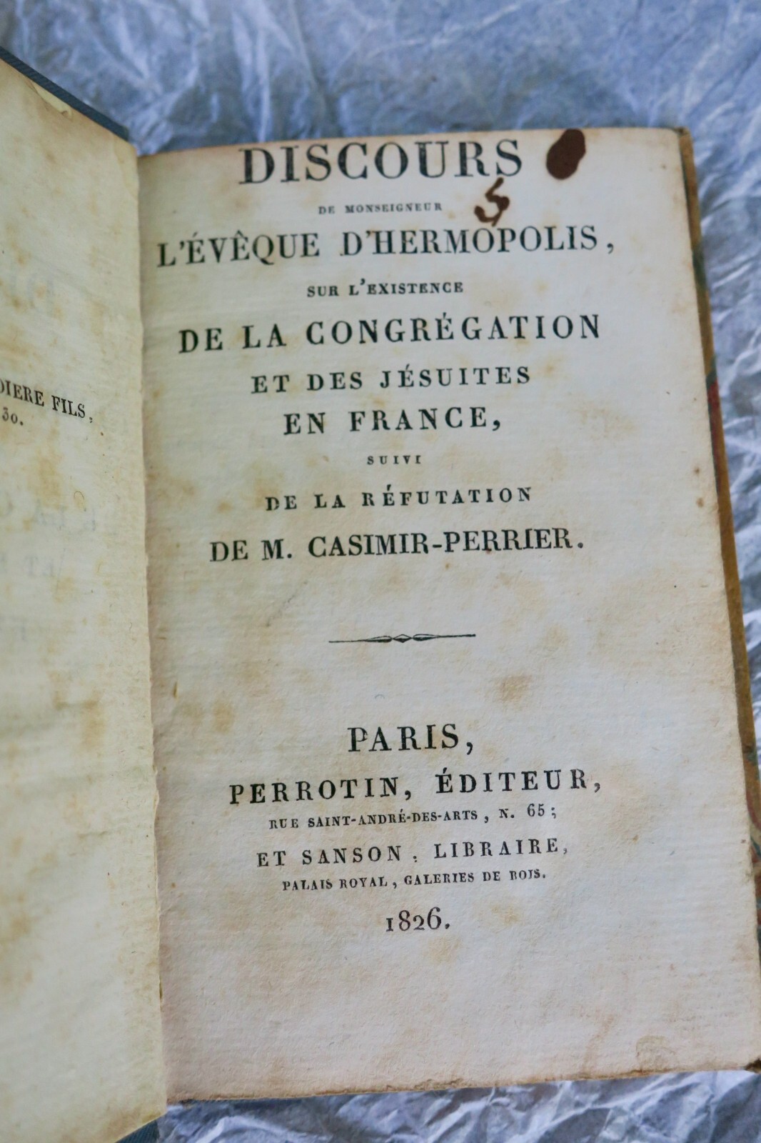 イエズス会についての演説<span class="lla-card-orig-wrap"><span class="lla-card-orig">❦ Discours de Monseigneur l’évêque d’Hermopolis sur l’existence de la congrégation</span></span> - La Librairie Antique