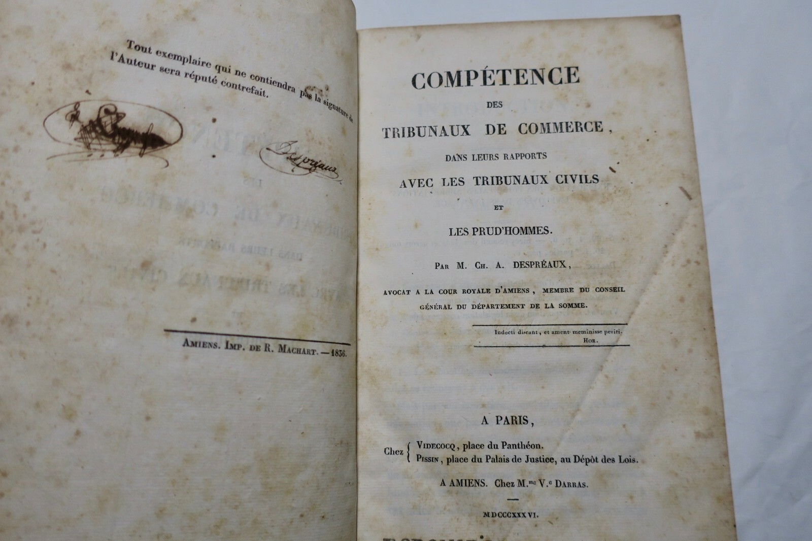 Droit Despréaux Compétence des tribunaux de commerce, dans leurs rapports 1836 - La Librairie Antique