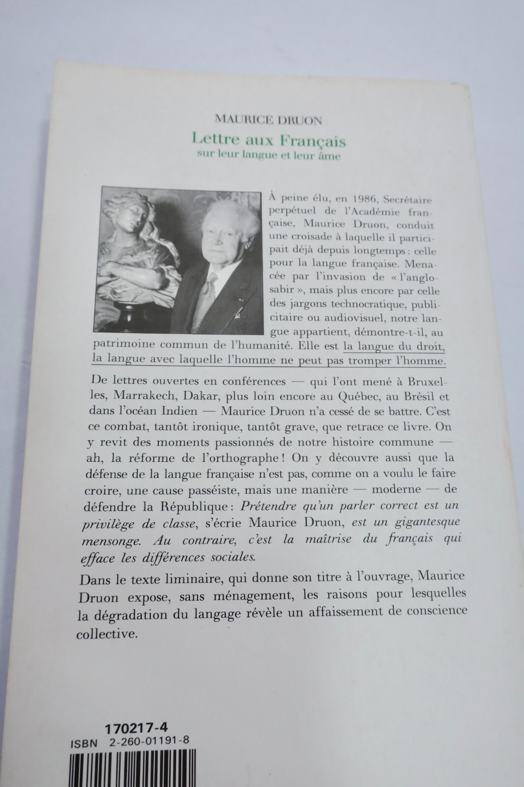 Briefe an die Franzosen über Sprache und Seele<span class="lla-card-orig-wrap"><span class="lla-card-orig">❦ DRUON MAURICE LETTRES AUX FRANCAIS SUR LEUR LANGUE ET LEUR AME</span></span> - La Librairie Antique