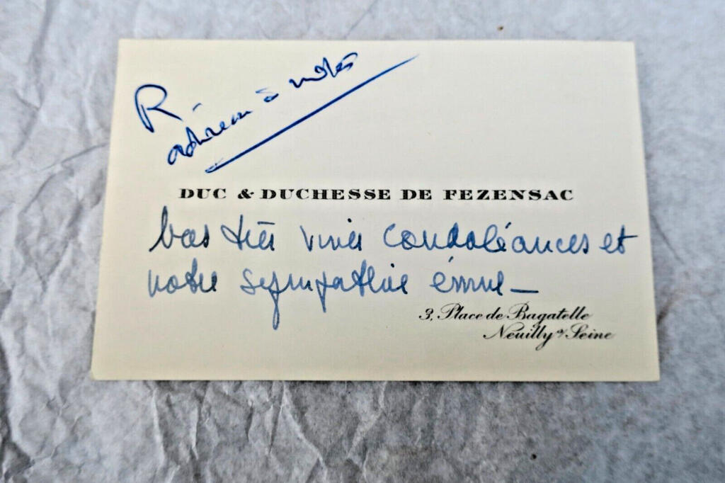Autographed visiting card of the Duke and Duchess of Fezensac