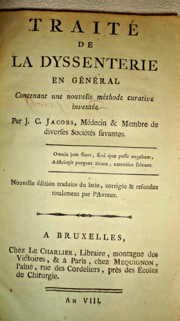 dyssenterie Traité de la dyssenterie 1800