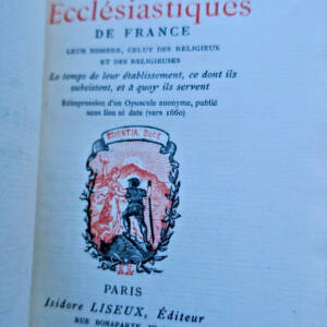 ECCLESIASTIQUES DE FRANCE, leur nombre, celuy des Religieux et des Religieuses..